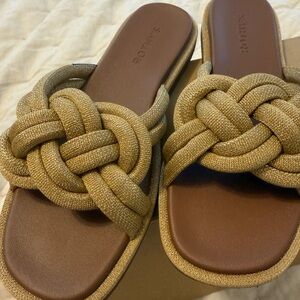 Rothy’s Gold Woven sandals